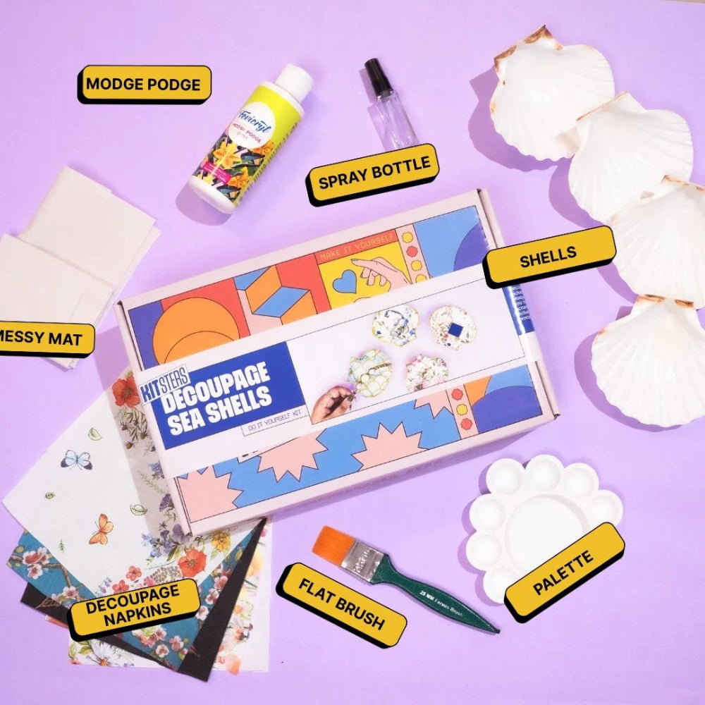 Kitsters DIY COMBO: Shell Candle Kit & DIY Decoupage Shells Kit