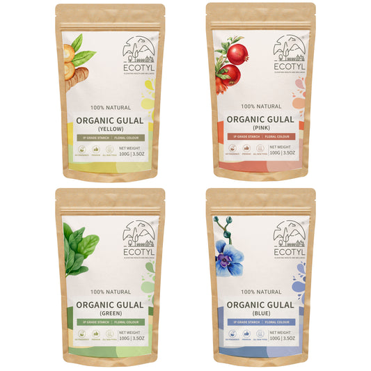 Ecotyl Natural Herbal Gulal | Floral Color & Skin Friendly | Set of 4 Colors (100g Each)