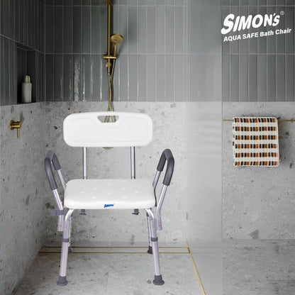 Simon's Portable Lightweight Bath Shower Chair with Backrest and Side Liftable Handles