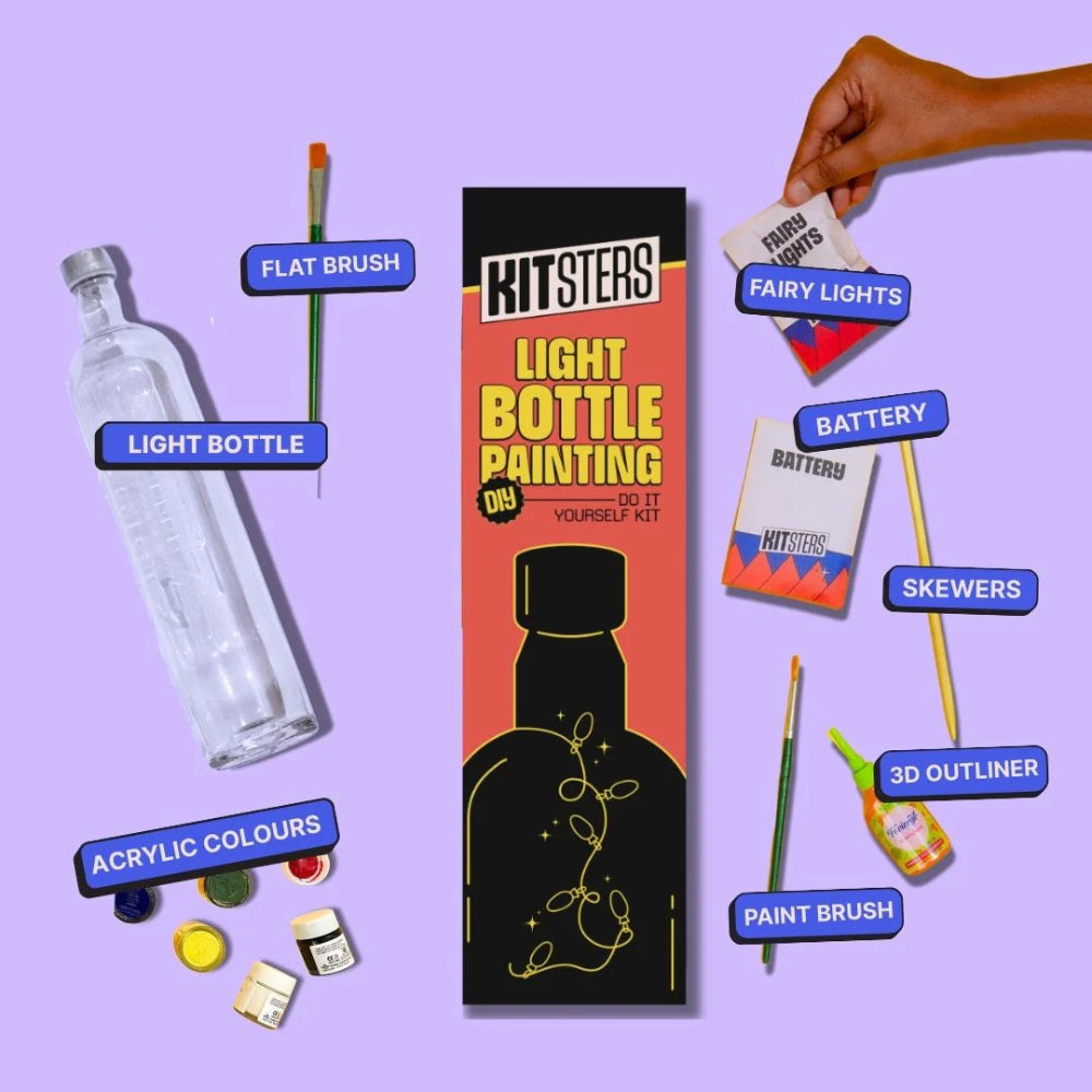Kitsters DIY COMBO: Floral Glow Jar Kit & DIY Light Bottle Painting Kit