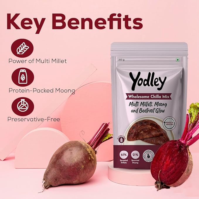 Yodley Wholesome Chilla Mix  - Multi Millets, Moong & Beetroot Glow