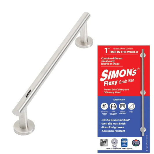 Simon's Flexy 304 Stainless Steel Grab bar for Bathroom and Toilet Safety Handle of Elderly People  with 2 Legs  - ( 45 -  60 cm)