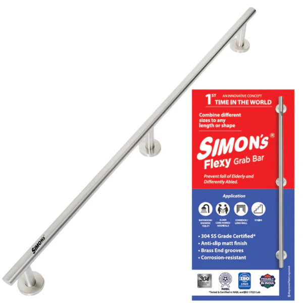 Simon's Flexy 304 Stainless Steel Grab Bar for Bathroom and Toilet Safety Handle of Elderly People  - (75cm – 100cm)