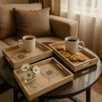 Comfy Homes Wooden Serving Tray Set of 3