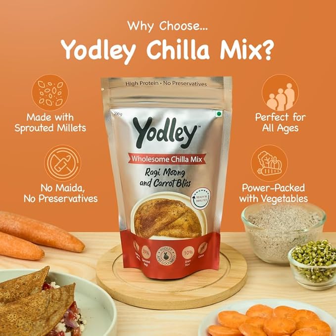 Yodley Wholesome Chilla Mix  - Ragi, Moong & Carrot Bliss