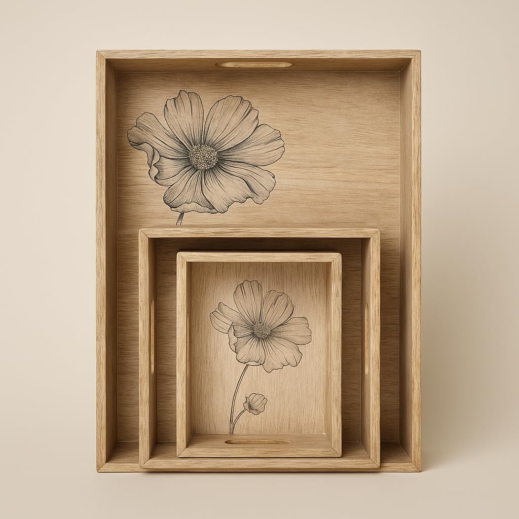 Comfy Homes Wooden Serving Tray (Beige, Set of 3)