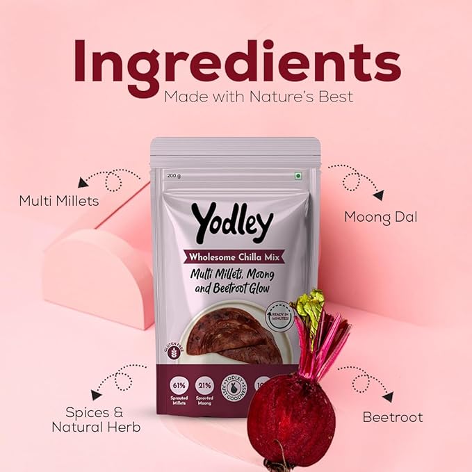 Yodley Wholesome Chilla Mix  - Multi Millets, Moong & Beetroot Glow