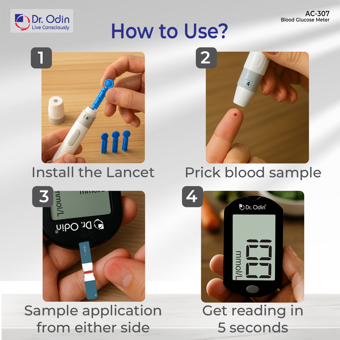 Dr. Odin Blood Glucose Monitoring System GDH-FAD Meter Kit (10strips)