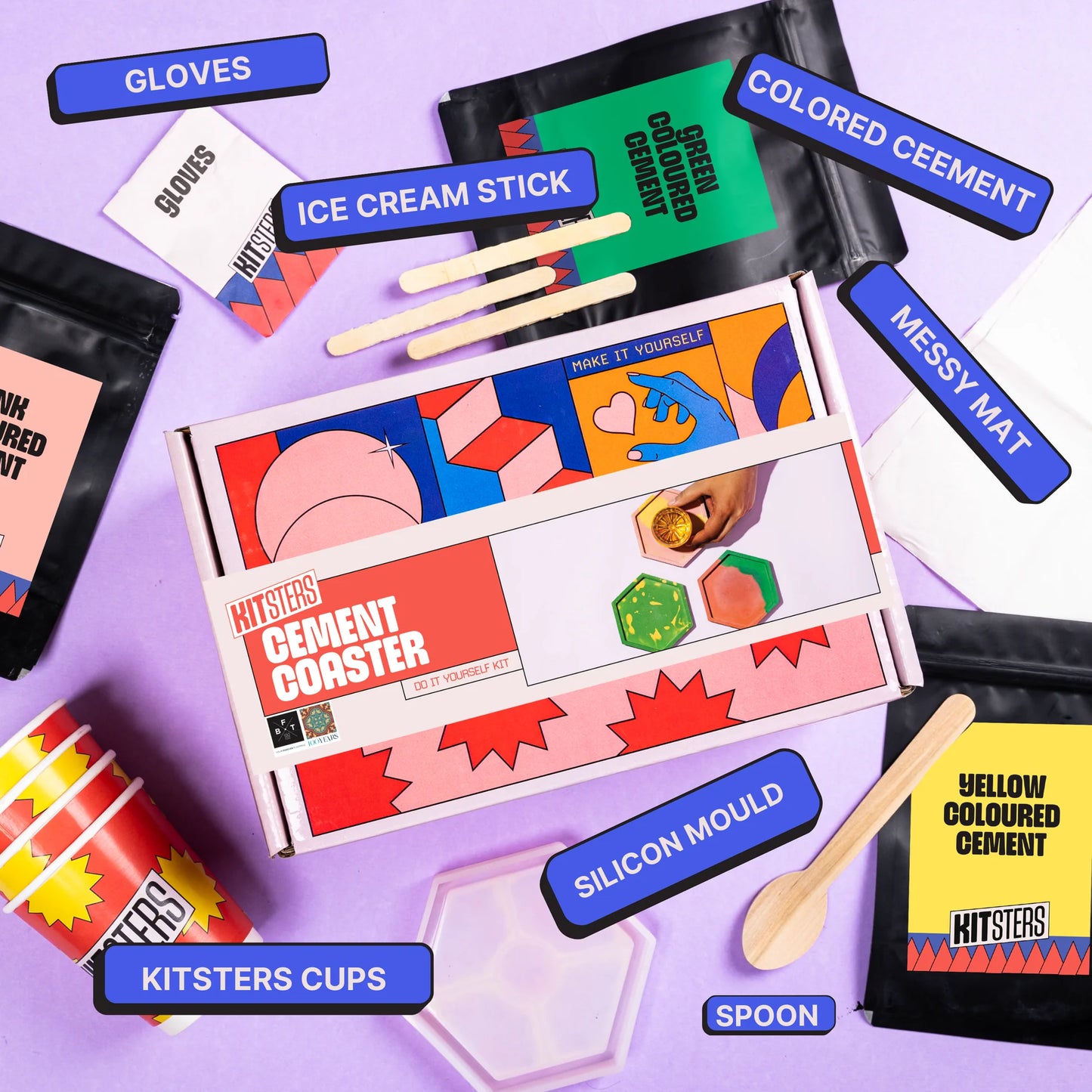 Kitsters DIY COMBO : Cement Trinket Tray Kit & DIY Cement Coaster Kit