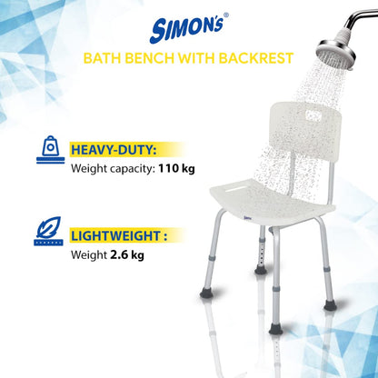 Simon's Bath Shower Curved Anti Slip Chair Bench with Backrest