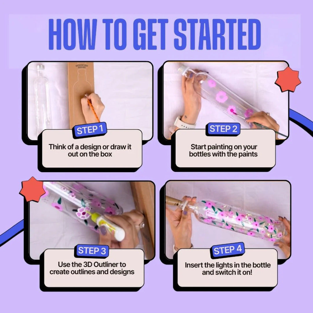 Kitsters DIY COMBO: Floral Glow Jar Kit & DIY Light Bottle Painting Kit