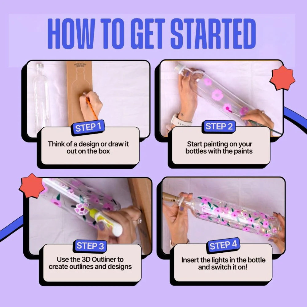 Kitsters DIY COMBO: Floral Glow Jar Kit & DIY Light Bottle Painting Kit