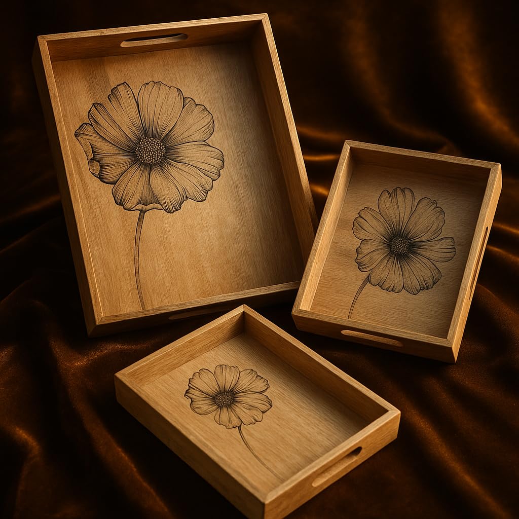 Comfy Homes Wooden Serving Tray (Beige, Set of 3)