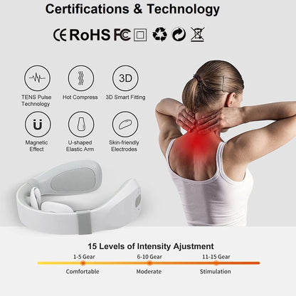 Houzaide Electric Pulse Neck Massager for Neck Pain relief, Cervical Pain Relief With Heat & TENS pulse, Rechargeable Deep Tissue