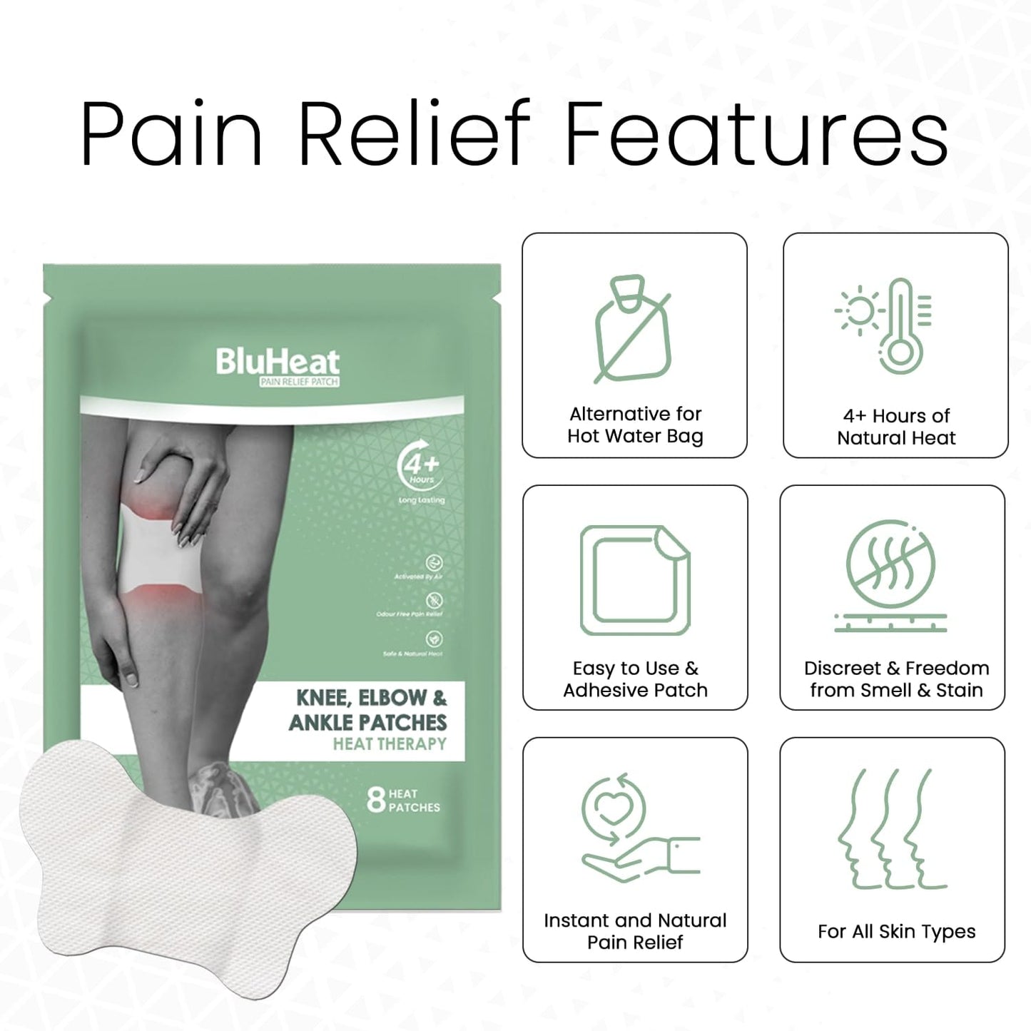 BluHeat Pain Relief Patches for Knee, Elbow & Ankle Heat Therapy Patches