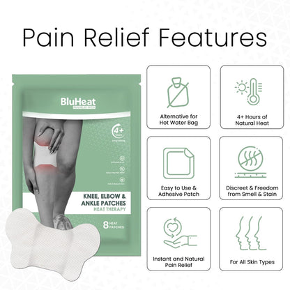 BluHeat Pain Relief Patches for Knee, Elbow & Ankle Heat Therapy Patches