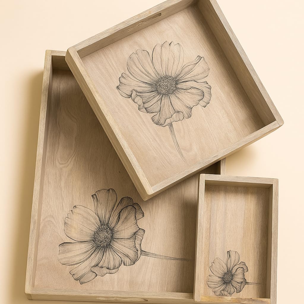 Comfy Homes Wooden Serving Tray (Beige, Set of 3)