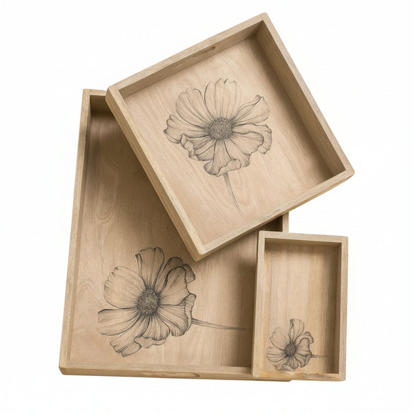 Comfy Homes Wooden Serving Tray Set of 3