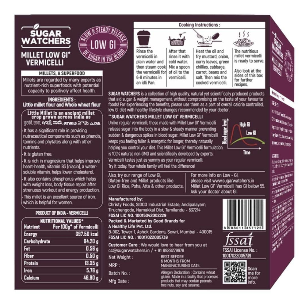Sugar Watchers Low GI Sevai (Vermicelli), No Maida, Diabetic Friendly