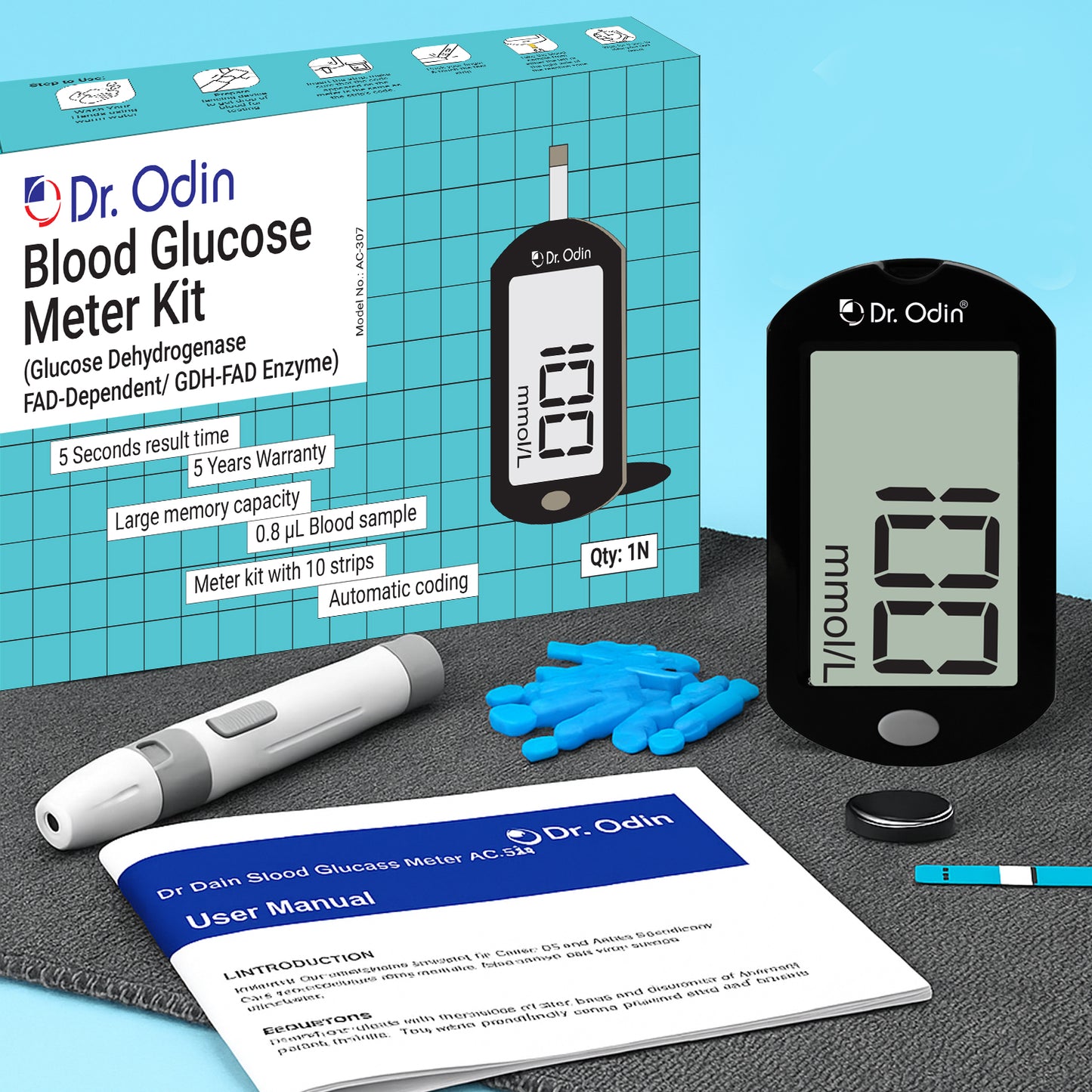 Dr. Odin Blood Glucose Monitoring GDH-FAD Meter Kit (25 strips)