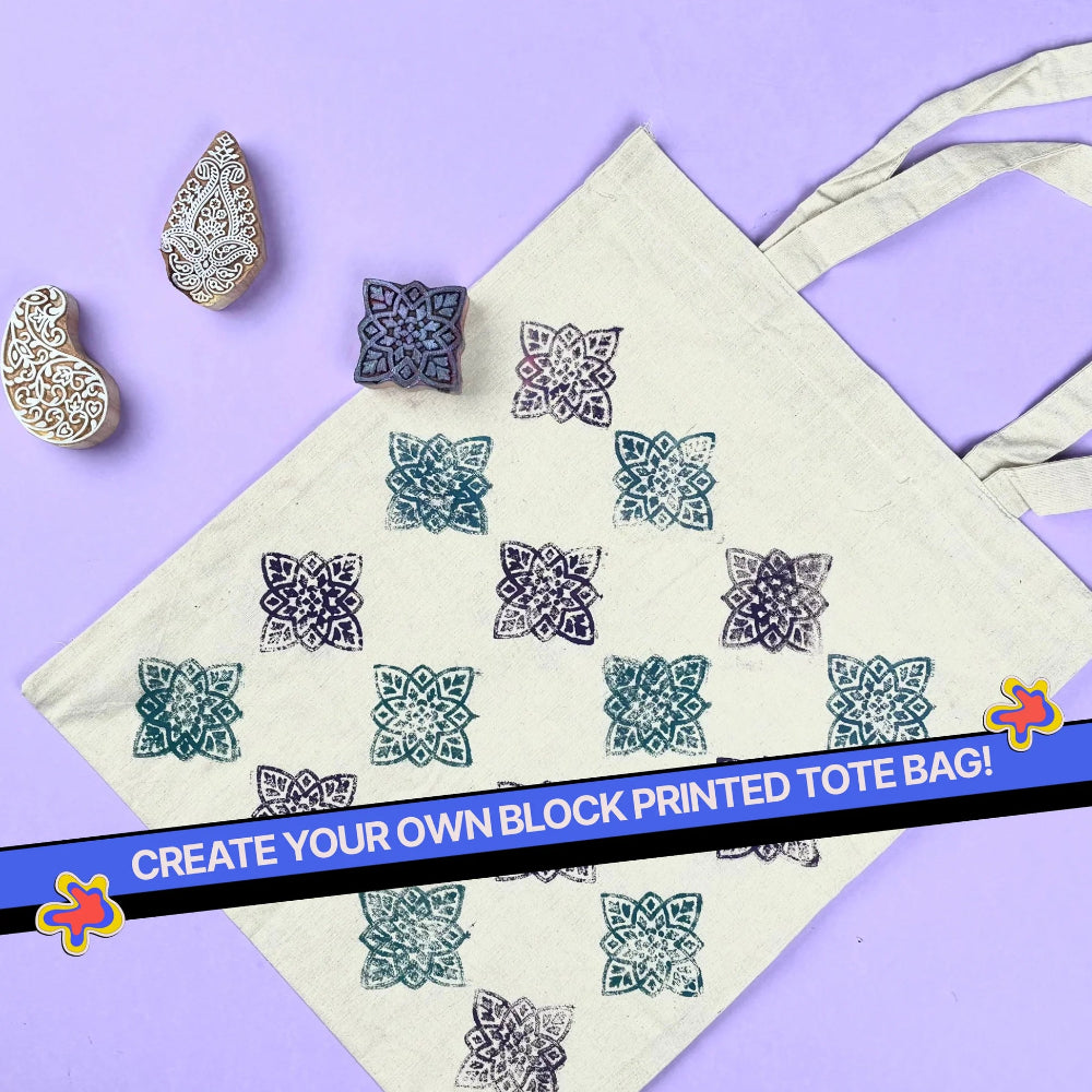 Kitsters DIY COMBO : DIY Block Printing Kit (Tote Bag) & DIY Tote Bag Painting Kit
