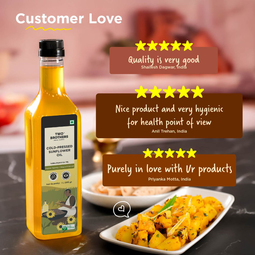 Two Brothers India Farms Sunflower Oil I Cold-Pressed-Plastic Bottle