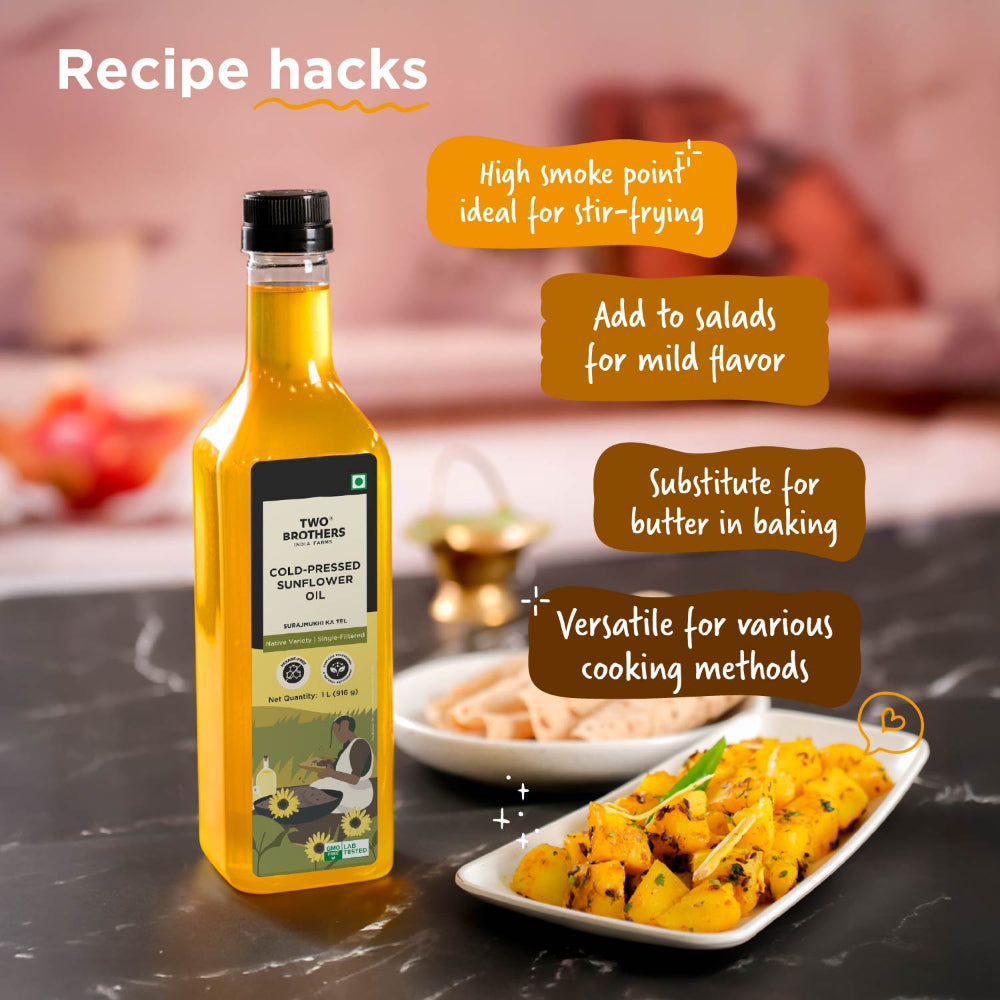 Two Brothers India Farms Sunflower Oil I Cold-Pressed-Plastic Bottle
