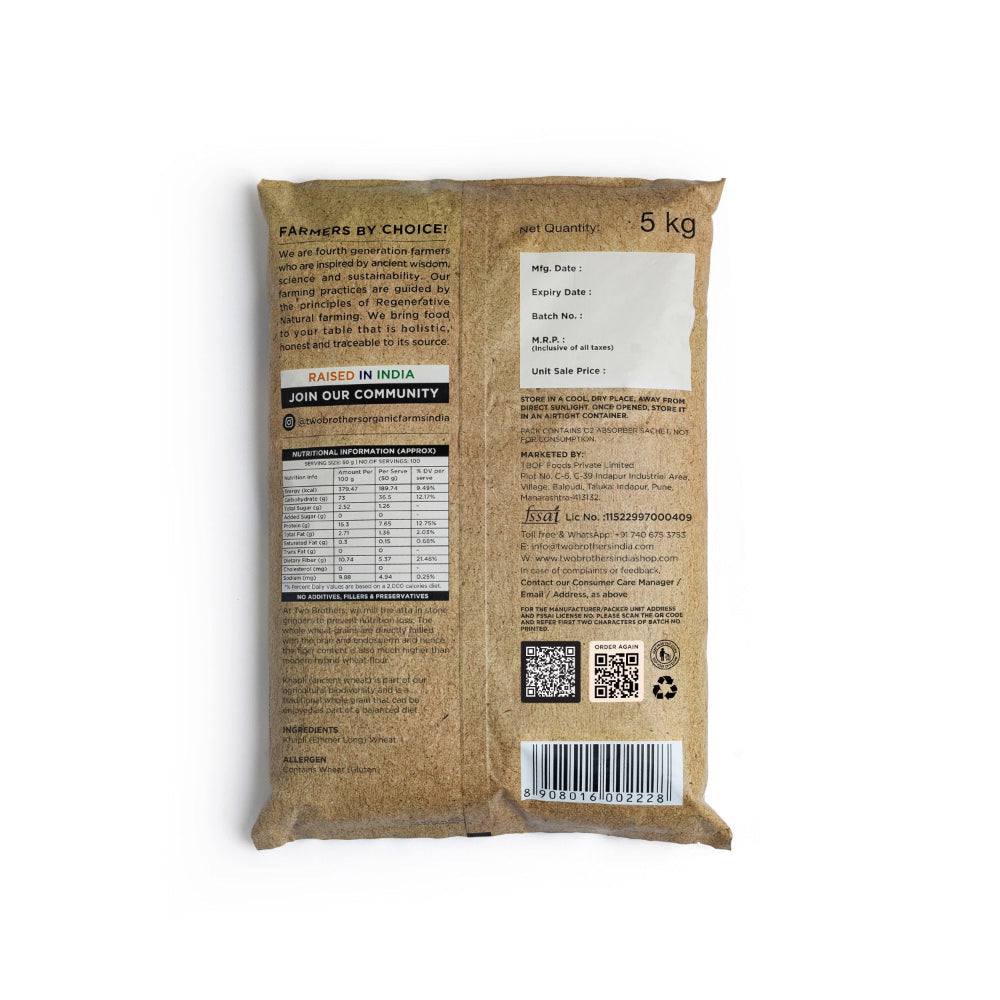 Two Brothers India Farms Khapli Wheat Atta (Emmer Wheat Flour) Atta Stone Ground