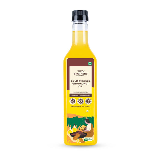 Two Brothers India Farms Groundnut Oil, Made using farm grown Groundnuts | Cold-Pressed and Single-Filtered Oil for healthier Cooking | Kacchi Ghani/Mara Chekku, Natural and Unrefined