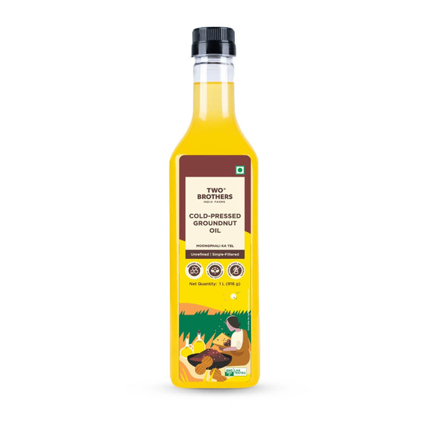 Two Brothers India Farms Groundnut Oil, Made using farm grown Groundnuts | Cold-Pressed and Single-Filtered Oil for healthier Cooking | Kacchi Ghani/Mara Chekku, Natural and Unrefined