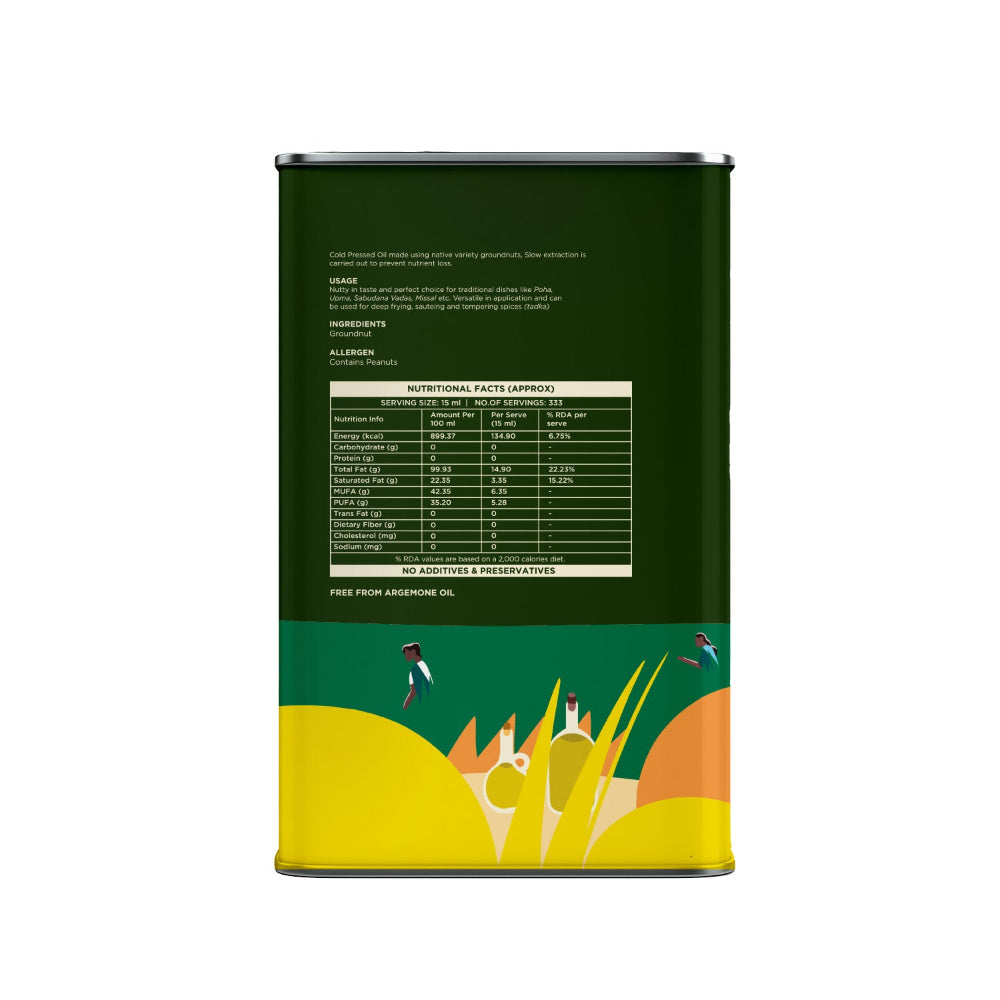 Two Brothers India Farms Groundnut Oil, Cold-Pressed, Single-filtered - Tin Can