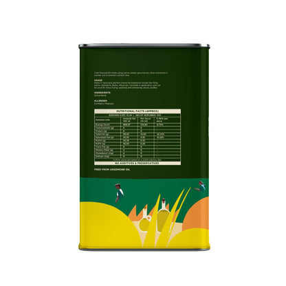 Two Brothers India Farms Groundnut Oil, Cold-Pressed, Single-filtered - Tin Can