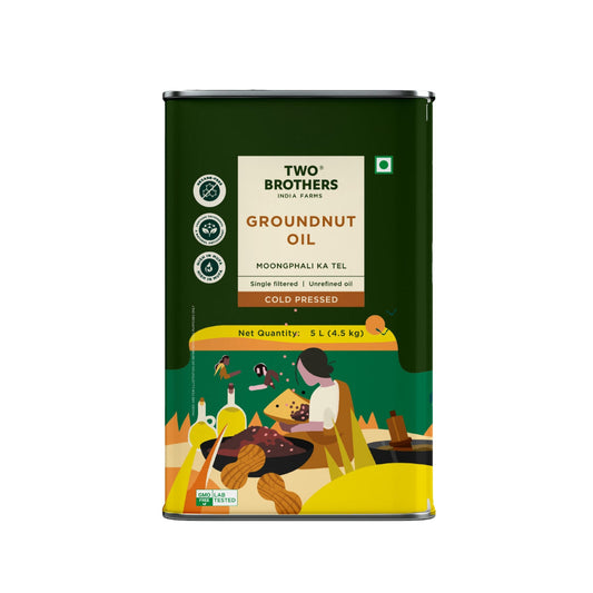 Two Brothers India Farms Groundnut Oil, Cold-Pressed, Single-filtered - Tin Can