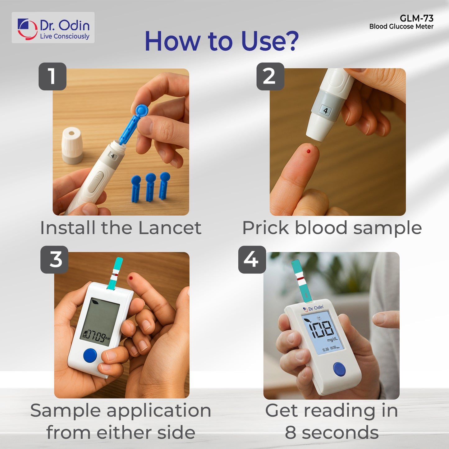Dr Odin Blood Glucose Monitoring GOD Meter Kit (25 strips)