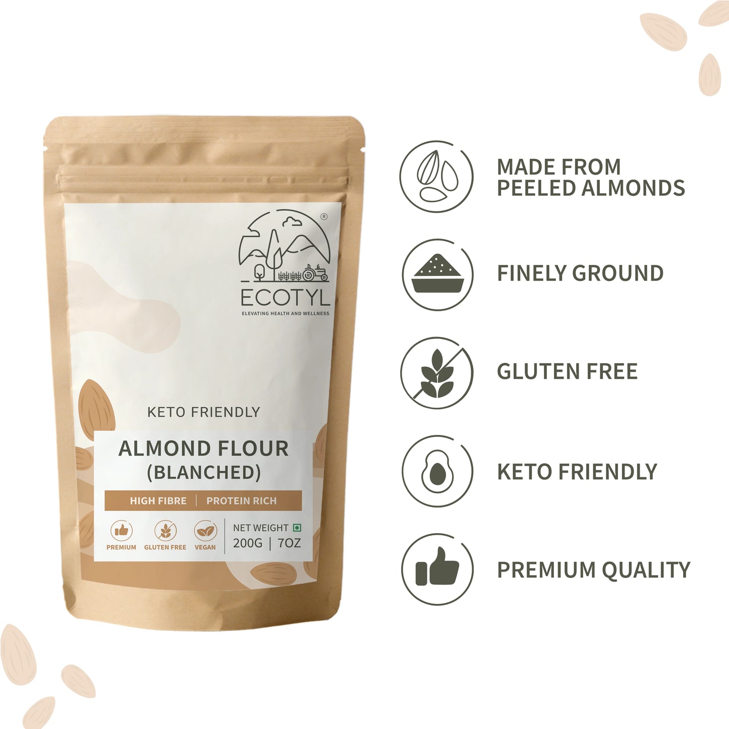 Ecotyl's Blanched Almond Flour - 200 G