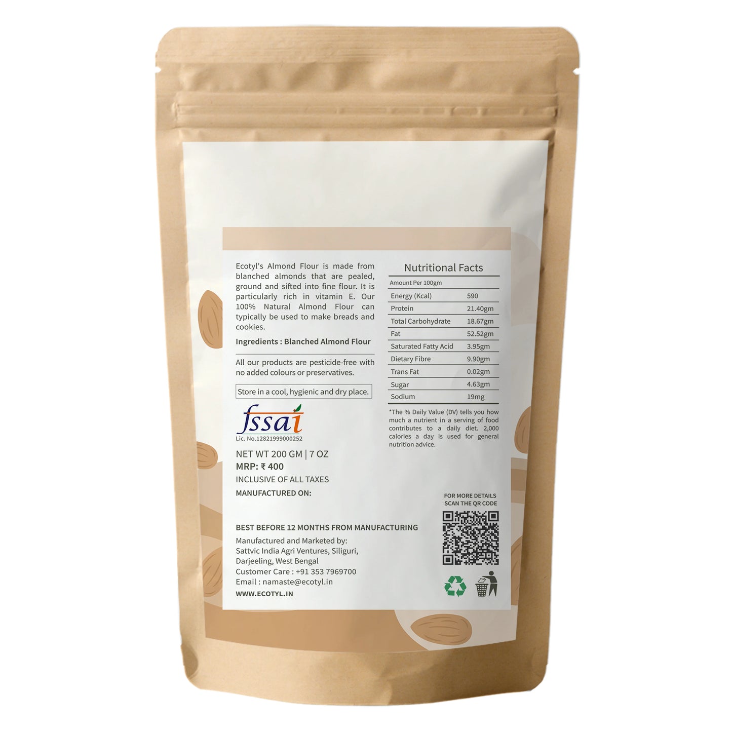 Ecotyl's Blanched Almond Flour - 200 G