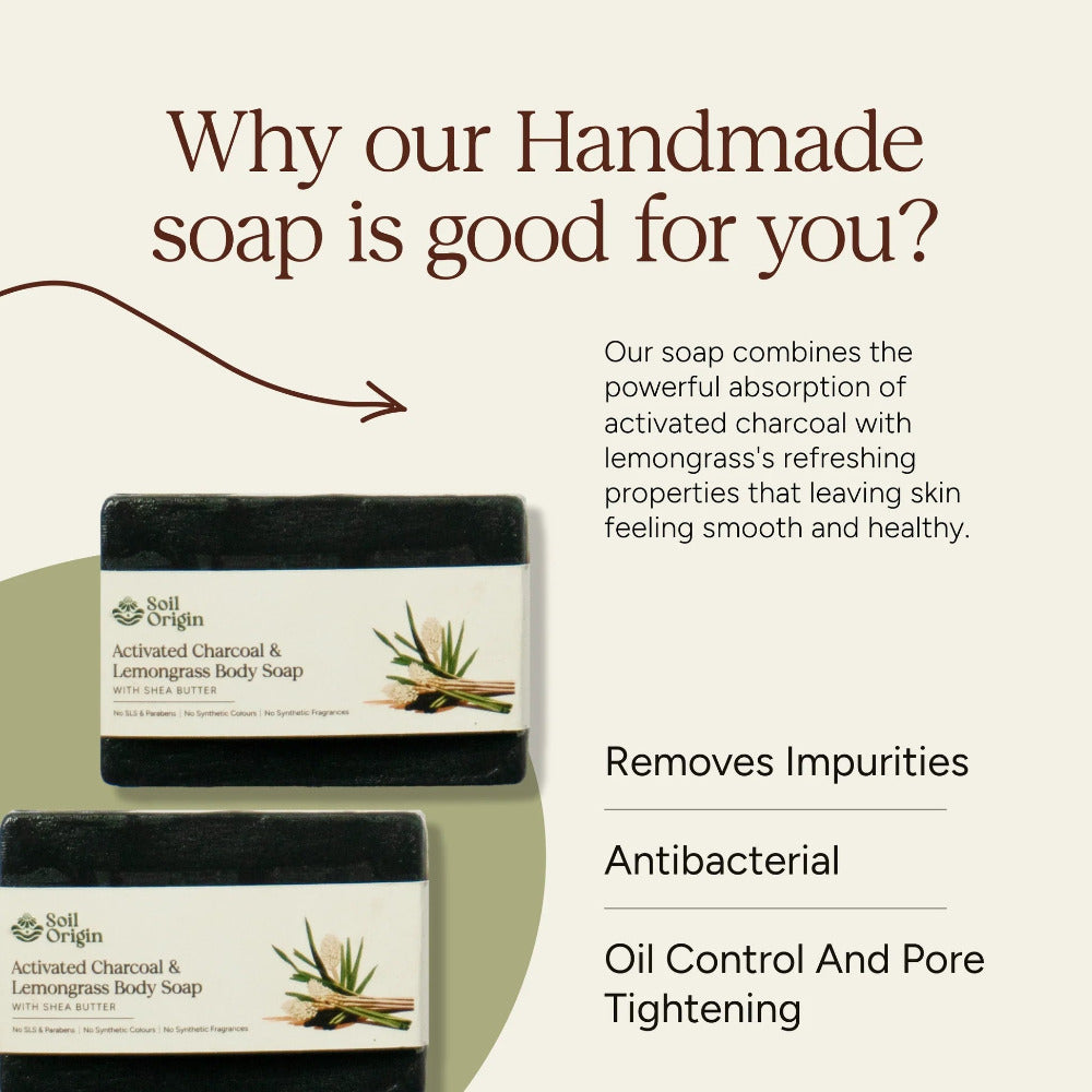 Soil Origin ⁠⁠Activated Charcoal & Lemongrass Body Soap With Shea Butter
