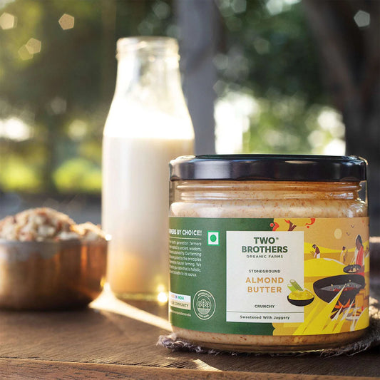 Two Brothers Organic Farms Almond Butter with Jaggery, Crunchy, Tasty and Healthy 300Gms