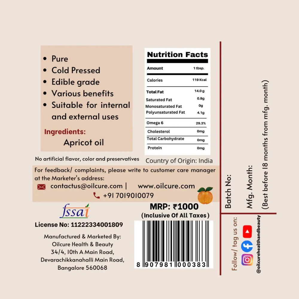 Oilcure Apricot Oil Cold Pressed