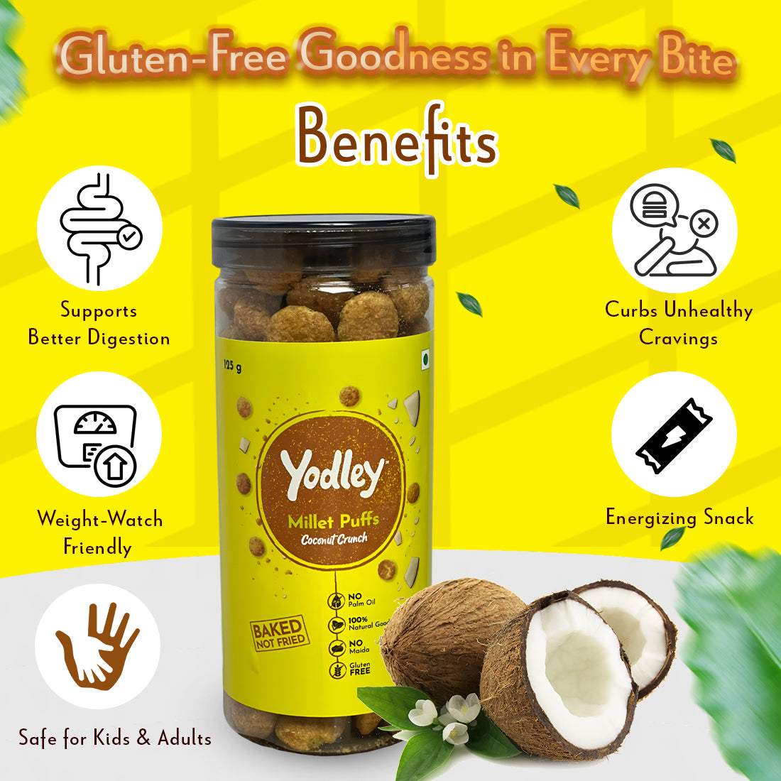 Yodley Millet Puff - Coconut Crunch (Jar)