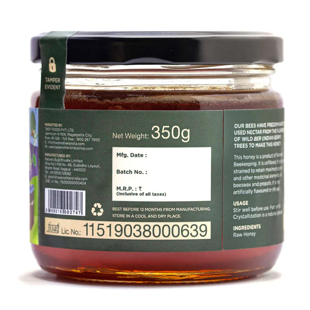 Two Brothers Organic Farms Indian Berry Honey, Raw Mono-Floral Unfiltered
