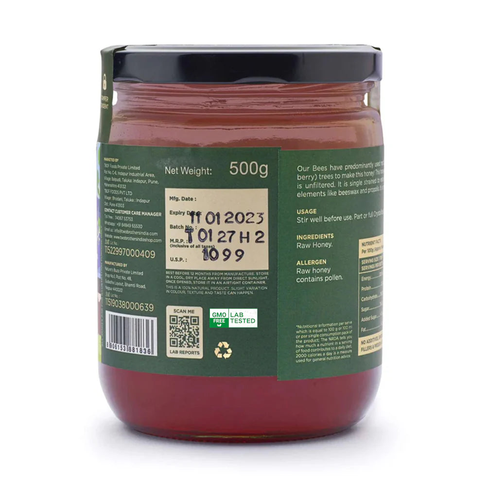 Two Brothers Organic Farms Indian Berry Honey, Raw Mono-Floral Unfiltered
