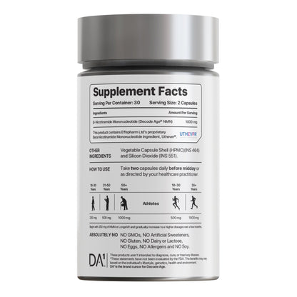 Decode Age NMN Supplement | 99.9% Pure Beta NMN | NAD+ Booster for Energy, Metabolism, Cellular Repair & Skin Health