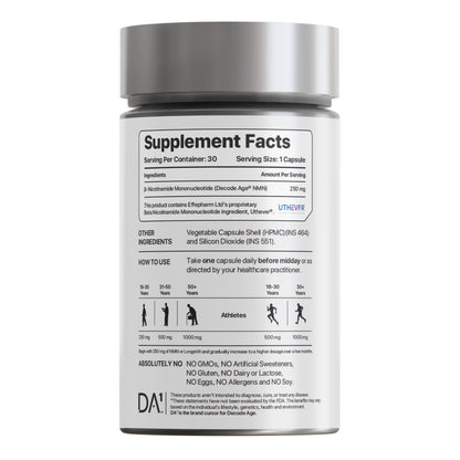 Decode Age NMN Supplement | 99.9% Pure Beta NMN | NAD+ Booster for Energy, Metabolism, Cellular Repair & Skin Health