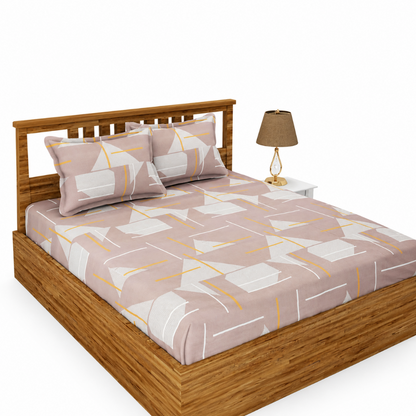 Morado Premium Glace Cotton Elastic Fitted Double Bedsheet with 2 Pillow Covers (72x78x8 Inches)- Brown Traingle