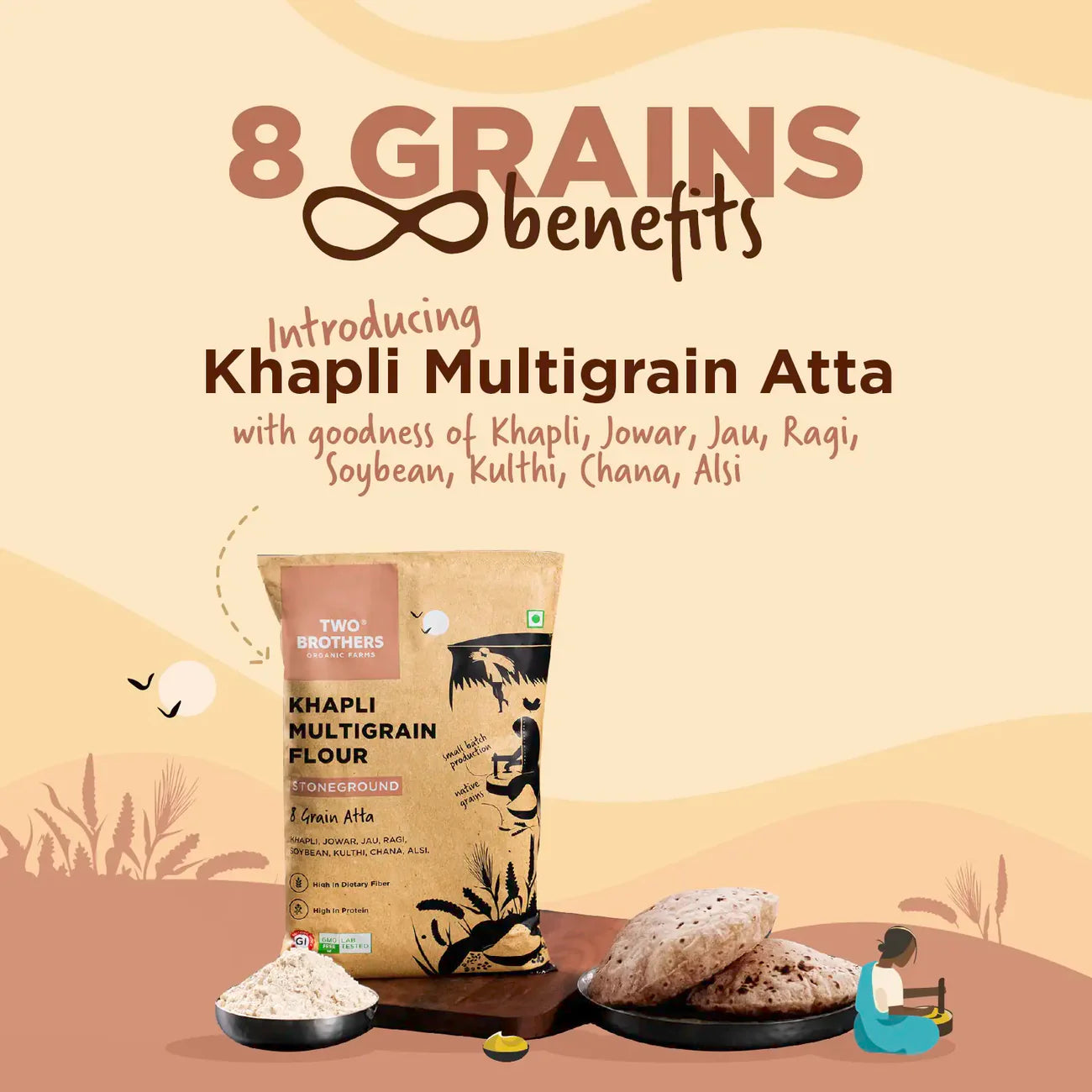 Two Brothers Organic Farms Khapli Multigrain Atta - 5Kg