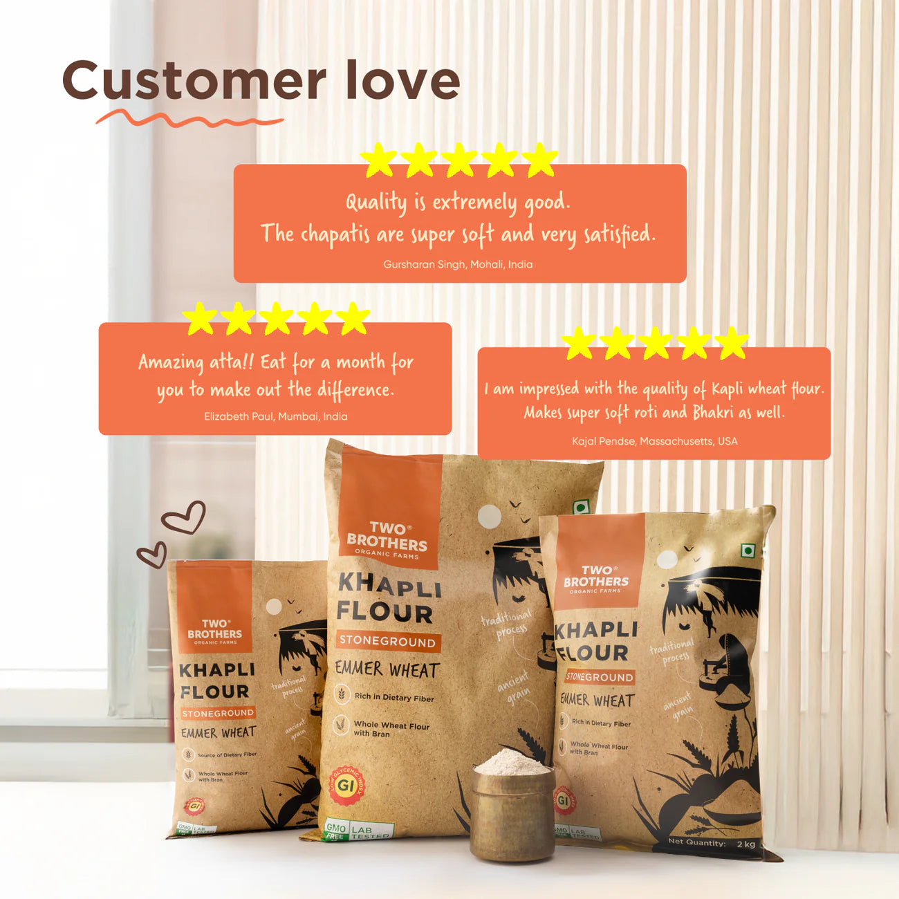 Two Brothers Organic Farms Khapli Wheat Atta (Emmer Wheat Flour) Atta Stone Ground 5 KG