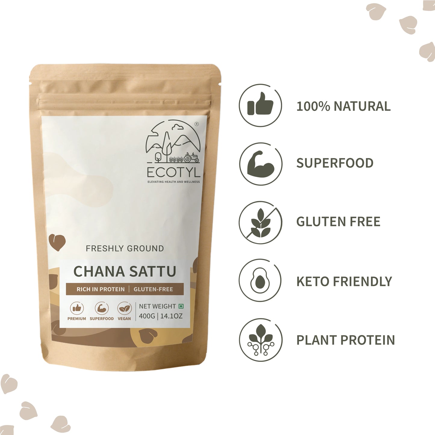 Ecotyl's Sattu Atta - Roasted Gram Flour - 400 Grams