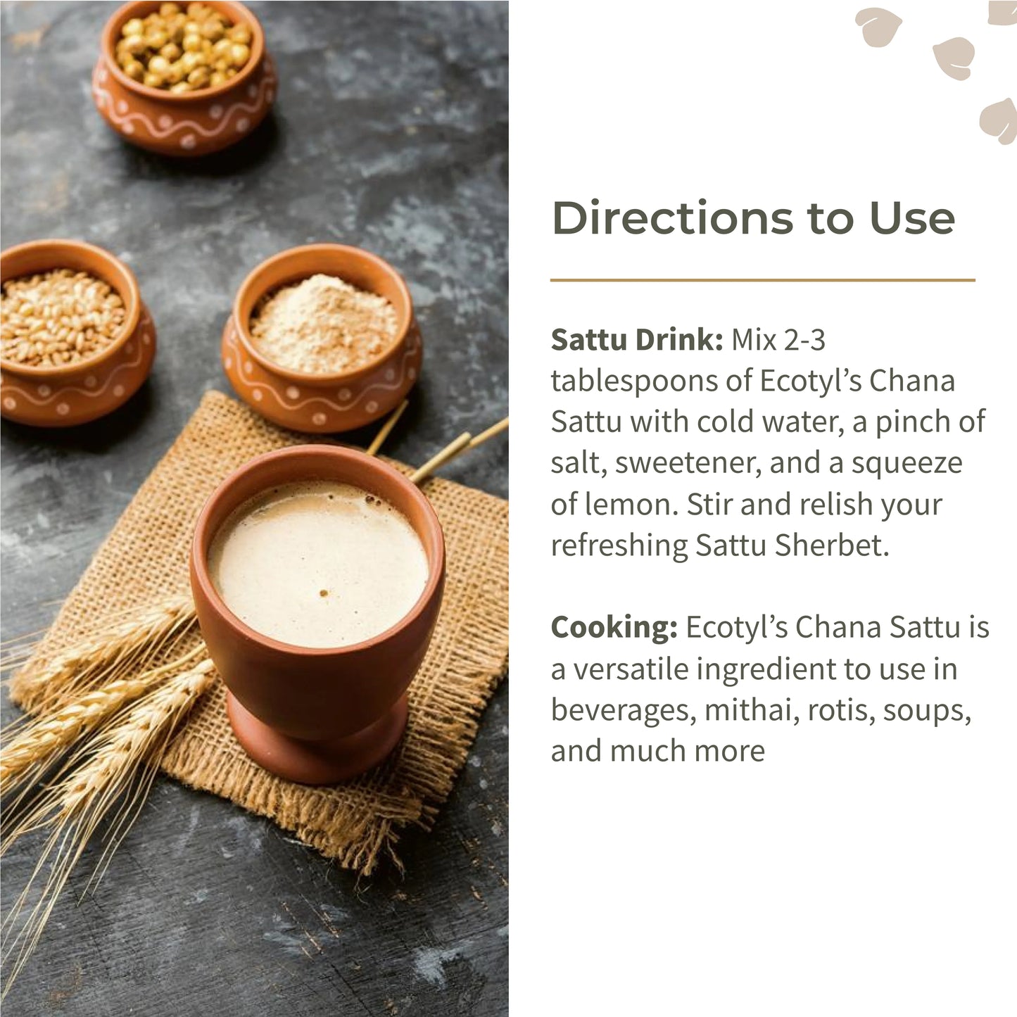 Ecotyl's Sattu Atta - Roasted Gram Flour - 400 Grams