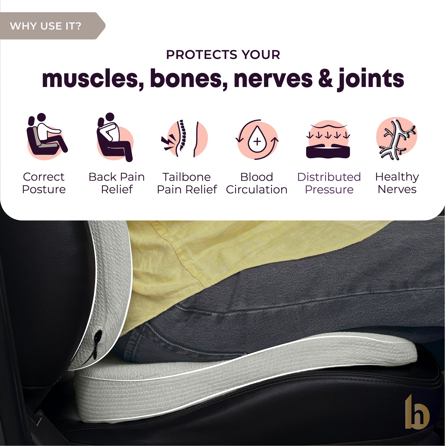Betterhood Car Cushions Combo - Ergonomic Memory Foam Backrest & Seat Cushion